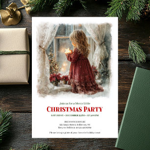 Invitación Niña Victoriana Rústica Esperando a Santa Digita