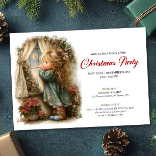 Invitación Niña vintage en acuarela esperando a Santa Navidad
