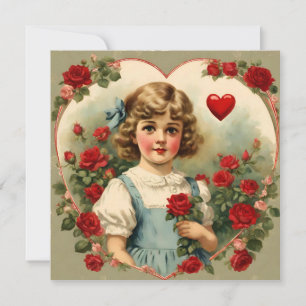 Invitación Niña vintage en el jardín rosa