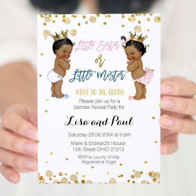 Invitación Niña y pequeña hermana revelan género (Subido por el creador)