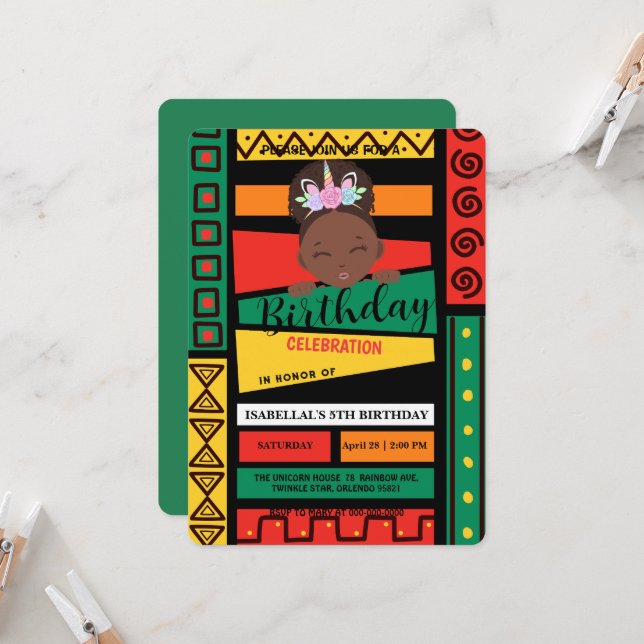 Invitación Niñas afroamericanas modernas Fiesta de cumpleaños (Anverso/Reverso In Situ)