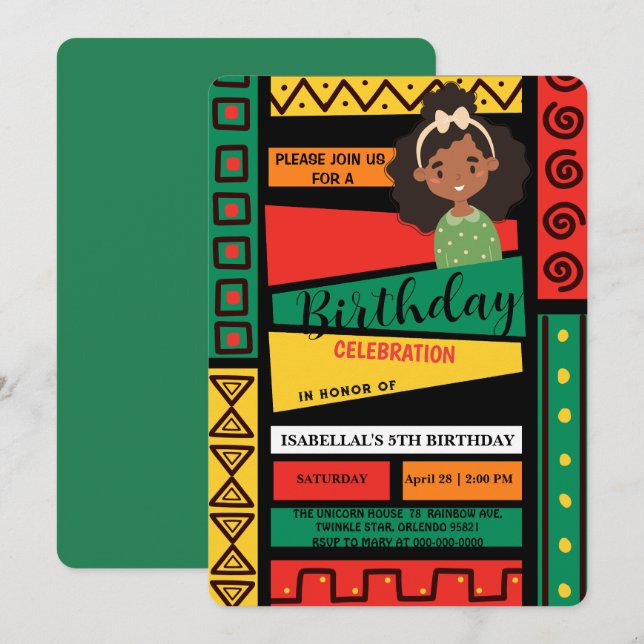 Invitación Niñas afroamericanas modernas Fiesta de cumpleaños (Anverso / Reverso)