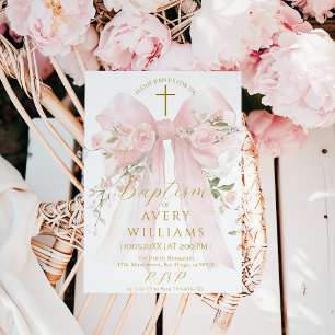 Invitación Niñas Arco Floral Bautizo Flor Digital Elegante