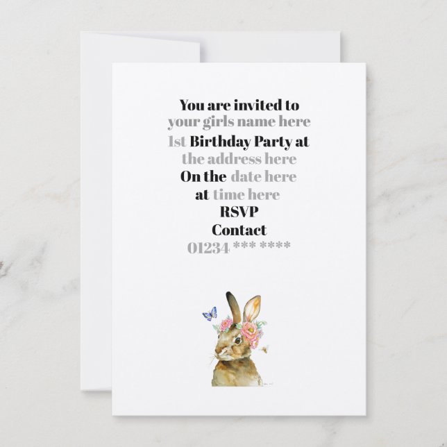 Invitación - Niñas bebé Fiesta de primer cumpleaño (Anverso)