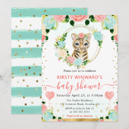 Invitación Niñas Bebé Floral Tigre Baby Shower