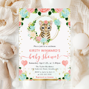 Invitación Niñas Bebé Floral Tigre Baby Shower