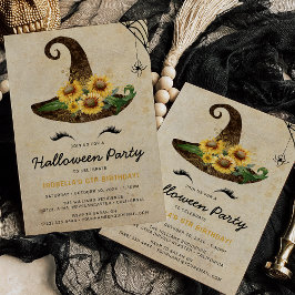 Invitación Niñas brujas lindas cumpleaños amarillo de Hallowe