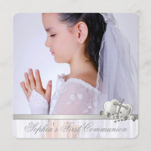 Invitación Niñas Cruz Blanca Foto Primera Comunión Blanca