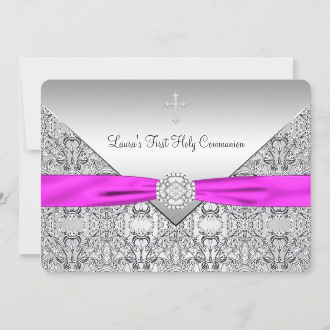 Invitación Niñas Cruz Rosa Primera Comunión (Anverso)