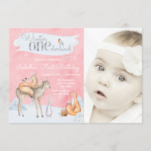 Invitación Niñas Cumpleaños ONEderland Invernal Bosque Foto