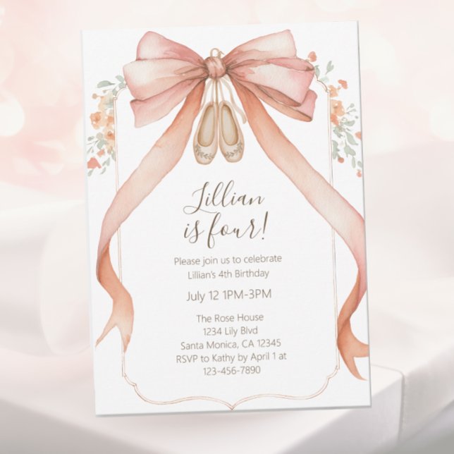 Invitación Niñas de ballet rosadas lindas cuarto cumpleaños (Subido por el creador)