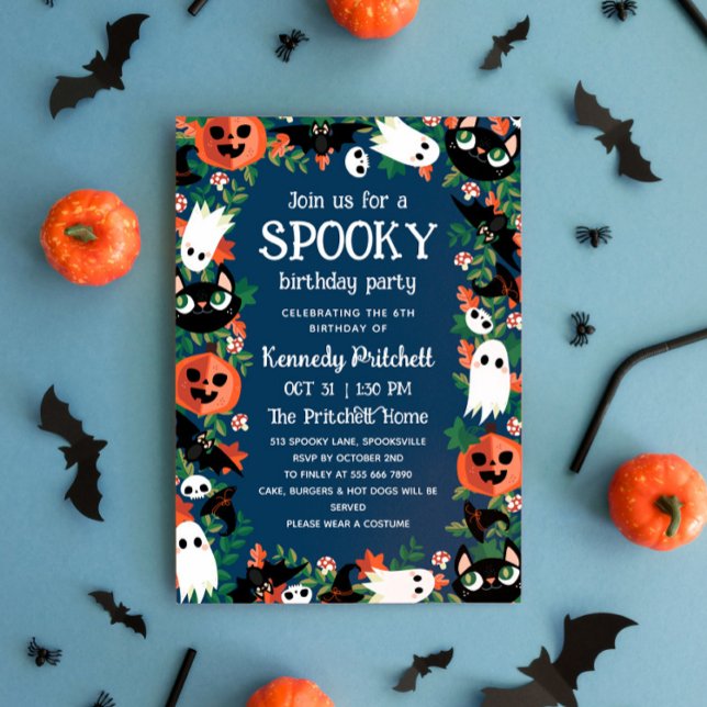 Invitación Niñas de Halloween con el azul oscuro Fiesta de cu (Subido por el creador)