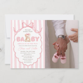 Invitación Niñas de osito de peluche Cumple de bebé con lazo 