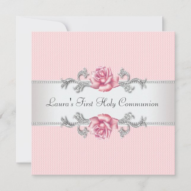 Invitación Niñas de Primera Comunión con Rosa Rosa (Anverso)