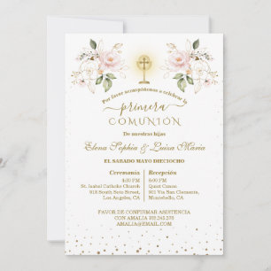 Invitación Niñas de Primera Comunión Gemelas Primera Comunión