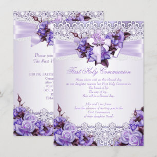 Invitación Niñas de Primera Comunión Lila Lavanda Púrpura 2