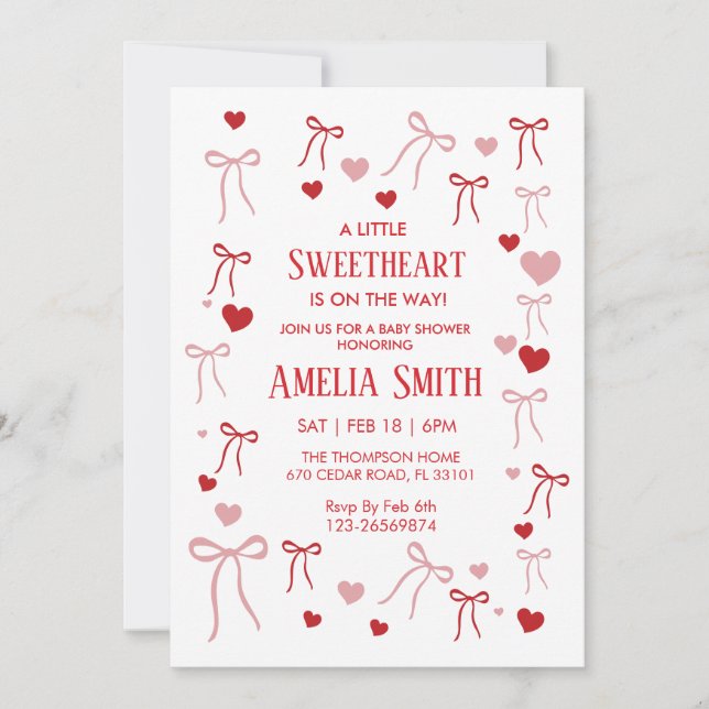 Invitación Niñas del Día de San Valentín Corazón Dulce garaba (Anverso)
