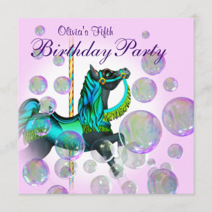 Invitación Niñas del Pony Carrusel de Burbujas Rosas Fiesta d