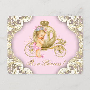 Invitación Niñas en Carruaje Rosa y Dorado Fiesta de Bebé Pri