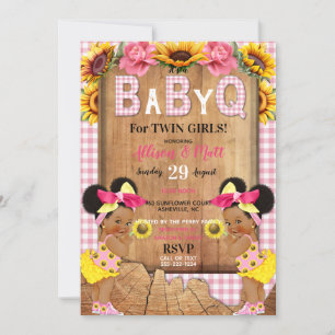 Invitación Niñas Gemelas Bebé Girasol Rosa Baby Q Barbacoa
