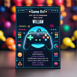Invitación Niñas Guay Bound Boy Gaming Level Up 13 cumpleaños