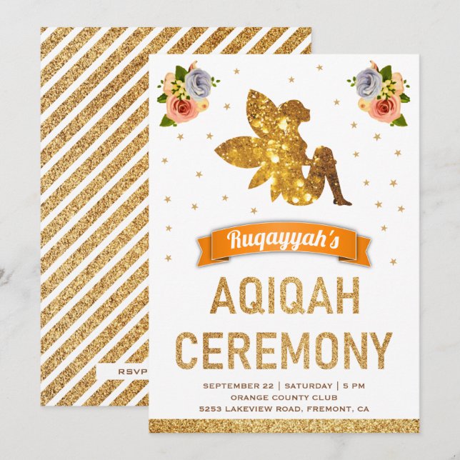 Invitación Niñas hadas mágicas florales dulces y lindas Aqiqa (Anverso / Reverso)
