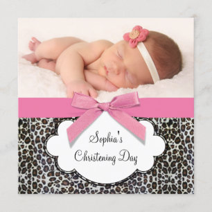 Invitación Niñas Leopardo Rosa Bautizo