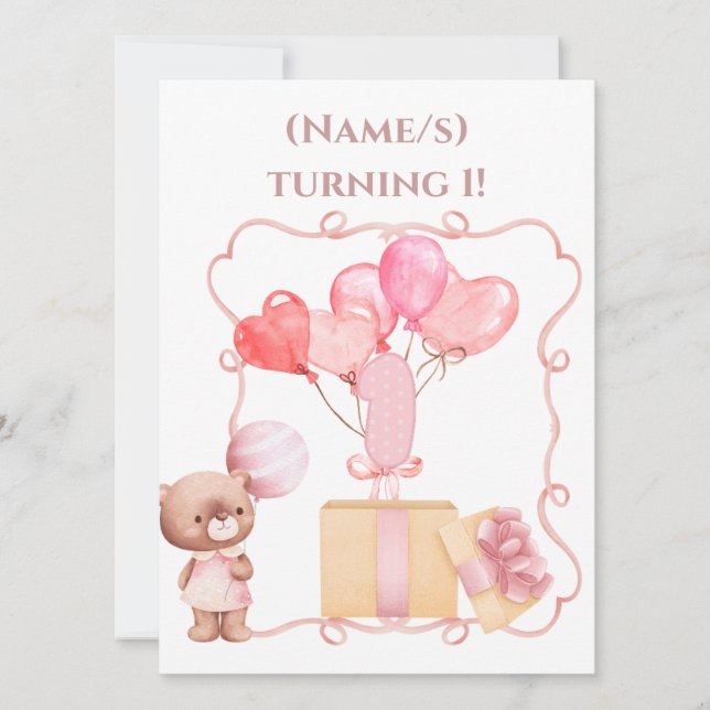 Invitación Niñas lindas cumpleaños número 1 (Anverso)