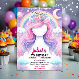 Invitación Niñas lindo morado rosa unicornio primer cumpleaño
