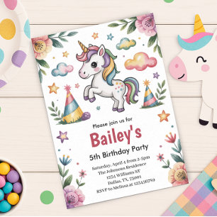 Invitación Niñas Lindo Unicornio Cumpleaños Niños
