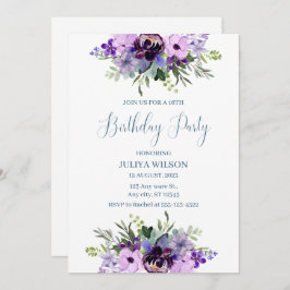 Invitación Niñas moradas y verdes florales Fiesta de cumpleañ