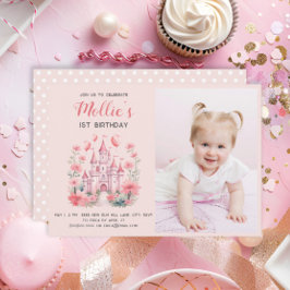 Invitación Niñas pequeñas primera cumpleaños foto de castillo