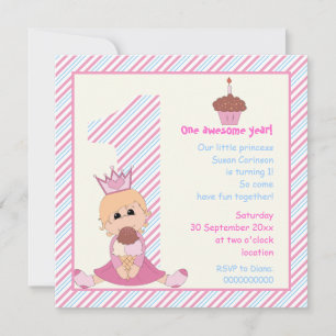 Invitación Niñas pequeñas princesas cumpleaños 1 rosa azul