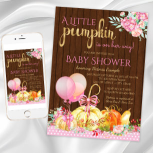 Invitación Niñas pequeño pumpkin rústico madera baby shower d