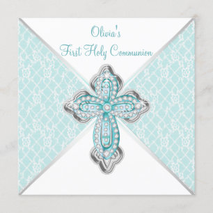 Invitación Niñas Primera Comunión Azul Turquesa