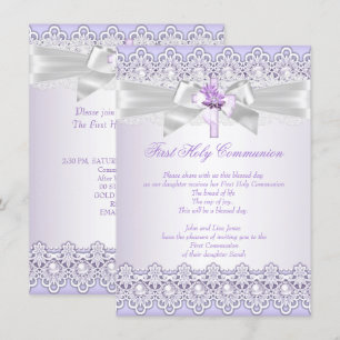 Invitación Niñas Primera Comunión Cruz Lavanda Púrpura