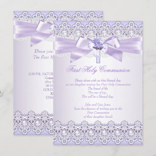 Invitación Niñas Primera Comunión Cruz Lavanda Púrpura 2