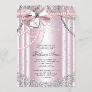 Invitación Niñas Primera Comunión de Perla Rosa y Gris