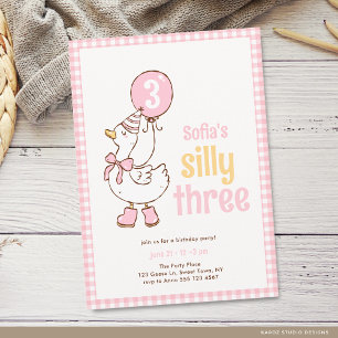 Invitación Niñas Rosadas Tres Ganso Tonto Cumpleaños 3