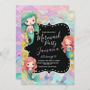 Invitación Niñas sirvientas Fiesta de cumpleaños Purpurina pú