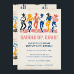 Invitación Niñas vacas modernas bailando con Fiesta de cumple<br><div class="desc">¡Ensillar, chicas! Celebre con estilo con esta vibrante Invitación a la fiesta de cumpleaños de las Vaqueras Modernas, perfecta para un cumpleaños número 30 o cualquier celebración histórica. Con un diseño colorido y contemporáneo con bailarinas de cowgirls, esta invitación le da un tono divertido y animado a su evento. Su...</div>