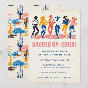 Invitación Niñas vacas modernas bailando con Fiesta de cumple