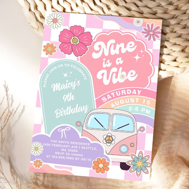 Invitación Nine es un cumpleaños de Vibe Rainbow Daisy (Subido por el creador)
