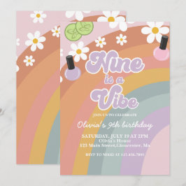 Invitación Nine es una vibra Spa Rainbow cumpleaños 9
