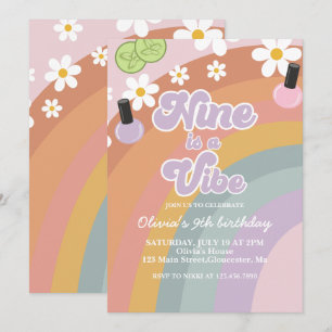 Invitación Nine es una vibra Spa Rainbow cumpleaños 9
