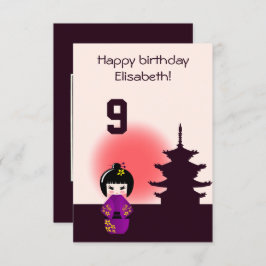 Invitación Niñera japonesa kokeshi en el chica del templo