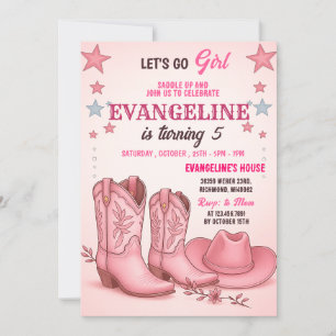 Invitación Niñera rosa personal Disco Rodeo de cumpleaños occ
