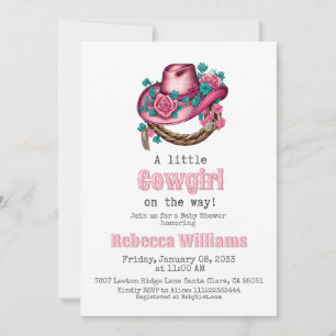 Invitación Niñita niña Gorra rosa occidental Baby Shower flor