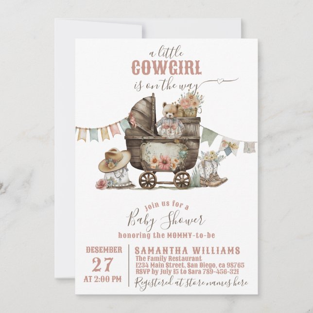 Invitación Niñita vaquera Wild West Boho Baby Shower (Anverso)