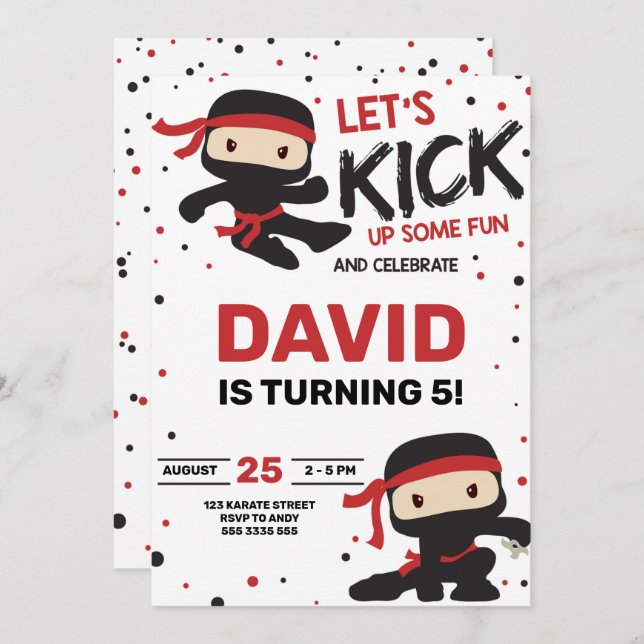 Invitación Ninja Karate Boy Birday Martial Arts (Anverso / Reverso)